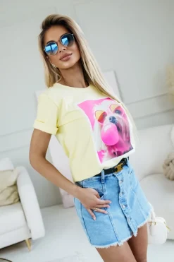 CandyTM T-SHIRT BAWEŁNIANY Z NADRUKIEM PIESEK W OKULARACH ŻÓŁTY