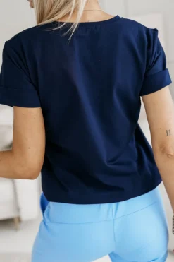 CandyTM T-SHIRT BAWEŁNIANY Z NADRUKIEM KOTEK W OKULARACH GRANATOWY