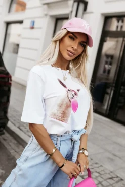 CandyTM T-SHIRT BAWEŁNIANY Z NADRUKIEM LAMA BIAŁY