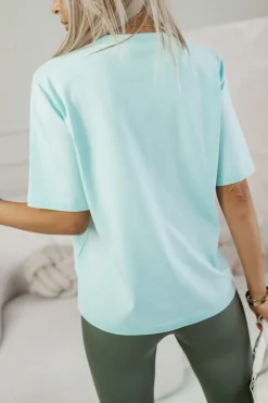 CandyTM T-SHIRT BAWEŁNIANY Z NAPISEM STAYHERE MIĘTOWY