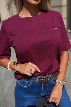 CandyTM T-SHIRT BAWEŁNIANY Z NAPISEM STAYHERE BURGUNDOWY