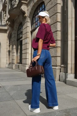 CandyTM T-SHIRT BAWEŁNIANY Z NAPISEM STAYHERE BURGUNDOWY