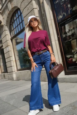 CandyTM T-SHIRT BAWEŁNIANY Z NAPISEM STAYHERE BURGUNDOWY