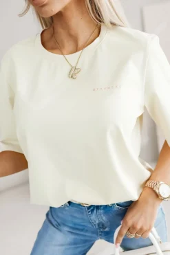 CandyTM T-SHIRT BAWEŁNIANY Z NAPISEM STAYHERE BEŻOWY