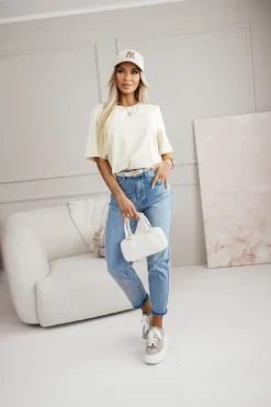 CandyTM T-SHIRT BAWEŁNIANY Z NAPISEM STAYHERE BEŻOWY