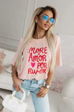CandyTM T-SHIRT BAWEŁNIANY Z NAPISEM MORE AMOR POR FAVOR MORELOWY