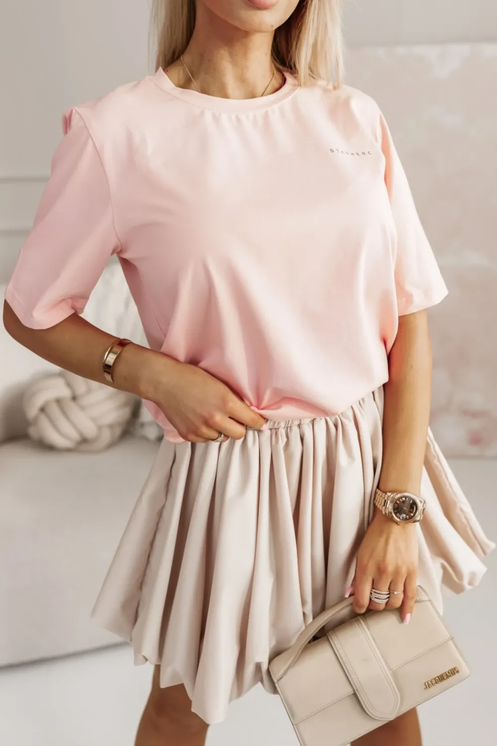 CandyTM T-SHIRT BAWEŁNIANY Z NAPISEM STAYHERE MORELOWY