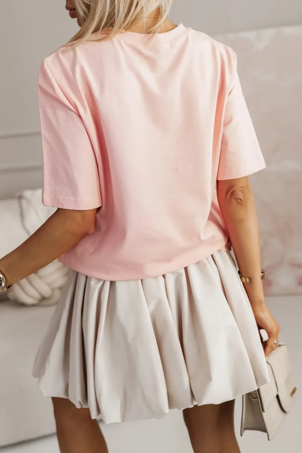 CandyTM T-SHIRT BAWEŁNIANY Z NAPISEM STAYHERE MORELOWY