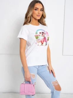 CandyTM T-SHIRT BAWEŁNIANY Z PIESKIEM BIAŁY