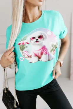 CandyTM T-SHIRT BAWEŁNIANY Z PIESKIEM TURKUSOWY