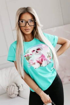 CandyTM T-SHIRT BAWEŁNIANY Z PIESKIEM TURKUSOWY