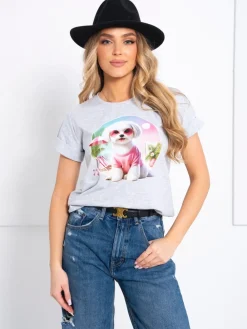 CandyTM T-SHIRT BAWEŁNIANY Z PIESKIEM SZARY