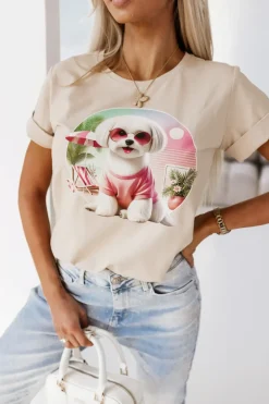 CandyTM T-SHIRT BAWEŁNIANY Z PIESKIEM BEŻOWY