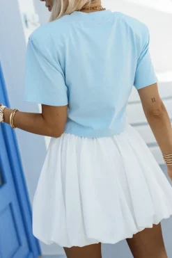 CandyTM T-SHIRT BAWEŁNIANY Z PODUSZKAMI NA RAMIONACH BŁĘKITNY