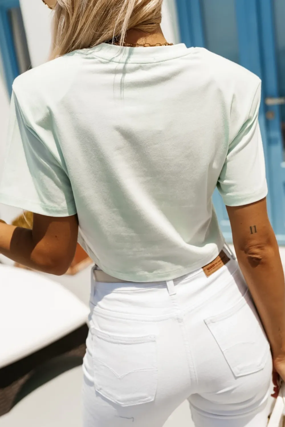 CandyTM T-SHIRT BAWEŁNIANY Z PODUSZKAMI NA RAMIONACH MIĘTOWY