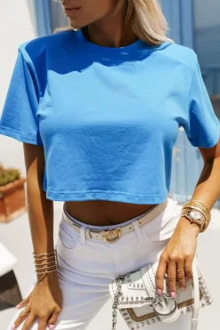 CandyTM T-SHIRT BAWEŁNIANY Z PODUSZKAMI NA RAMIONACH KOBALTOWY