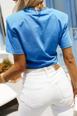 CandyTM T-SHIRT BAWEŁNIANY Z PODUSZKAMI NA RAMIONACH KOBALTOWY