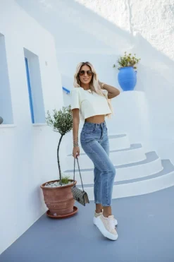 CandyTM T-SHIRT BAWEŁNIANY Z PODUSZKAMI NA RAMIONACH ŻÓŁTY