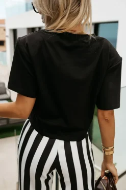 CandyTM T-SHIRT BAWEŁNIANY Z PODUSZKAMI NA RAMIONACH CZARNY