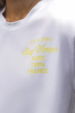 CandyTM T-SHIRT BAWEŁNIANY Z PODUSZKAMI NA RAMIONACH Z NAPISEM BIAŁO-ŻÓŁTY