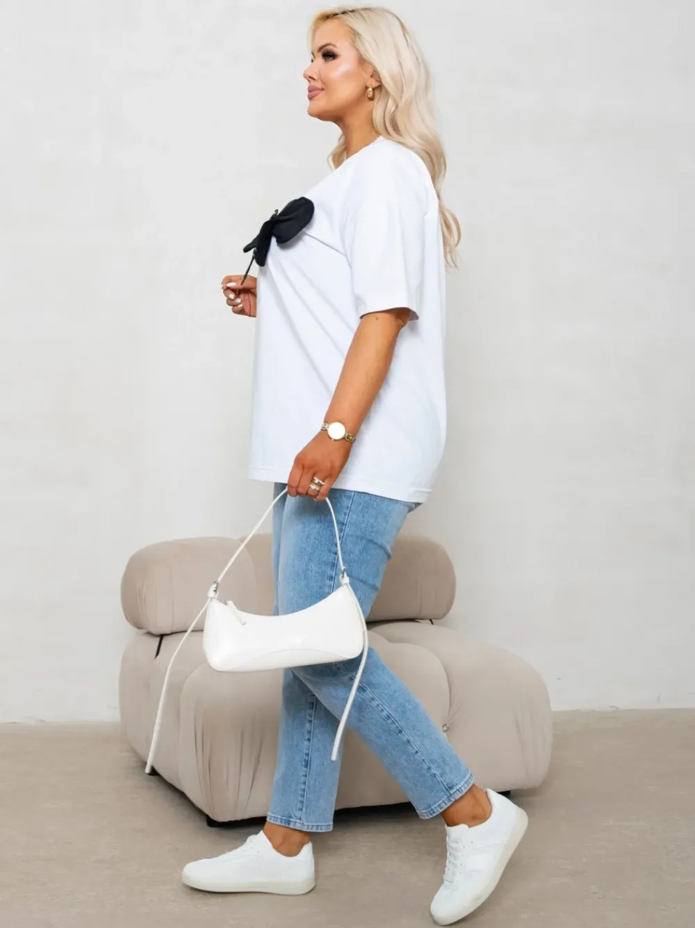 CandyTM T-SHIRT BAWEŁNIANY Z PRZYSZYTĄ WAŻKĄ BIAŁY