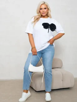 CandyTM T-SHIRT BAWEŁNIANY Z PRZYSZYTĄ WAŻKĄ BIAŁY