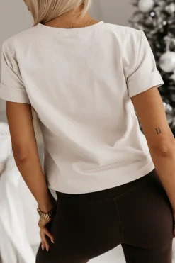 CandyTM T-SHIRT BAWEŁNIANY ZE ZŁOTYM NAPISEM MERRY CHRISTMAS BEŻOWY