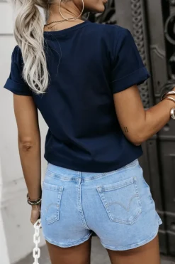 CandyTM T-SHIRT BAWEŁNIANY ZE ZŁOTYM NAPISEM AMOR PURO GRANATOWY