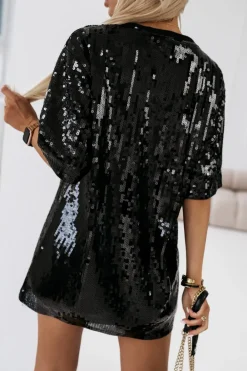 CandyTM T-SHIRT CEKINOWY RUDOLPH O KROJU OVERSIZE CZARNY