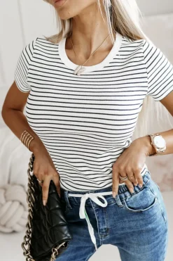 CandyTM T-SHIRT CLASSIC W PASKI ECRU-CZARNE