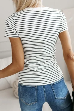 CandyTM T-SHIRT CLASSIC W PASKI ECRU-CZARNE