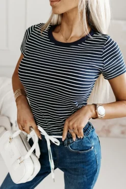 CandyTM T-SHIRT CLASSIC W PASKI GRANATOWO-BIAŁE