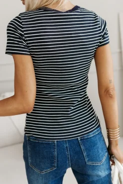 CandyTM T-SHIRT CLASSIC W PASKI GRANATOWO-BIAŁE