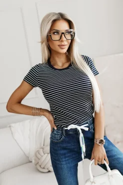 CandyTM T-SHIRT CLASSIC W PASKI GRANATOWO-BIAŁE