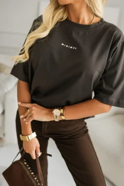 CandyTM T-SHIRT OVERSIZE MINIMAL CZEKOLADOWY