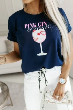 CandyTM T-SHIRT PINK GIN TONIC GRANATOWY
