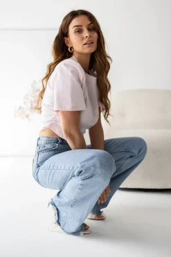 CandyTM T-SHIRT SHORT Z PODUSZKAMI NA RAMIONACH PUDROWY RÓŻ