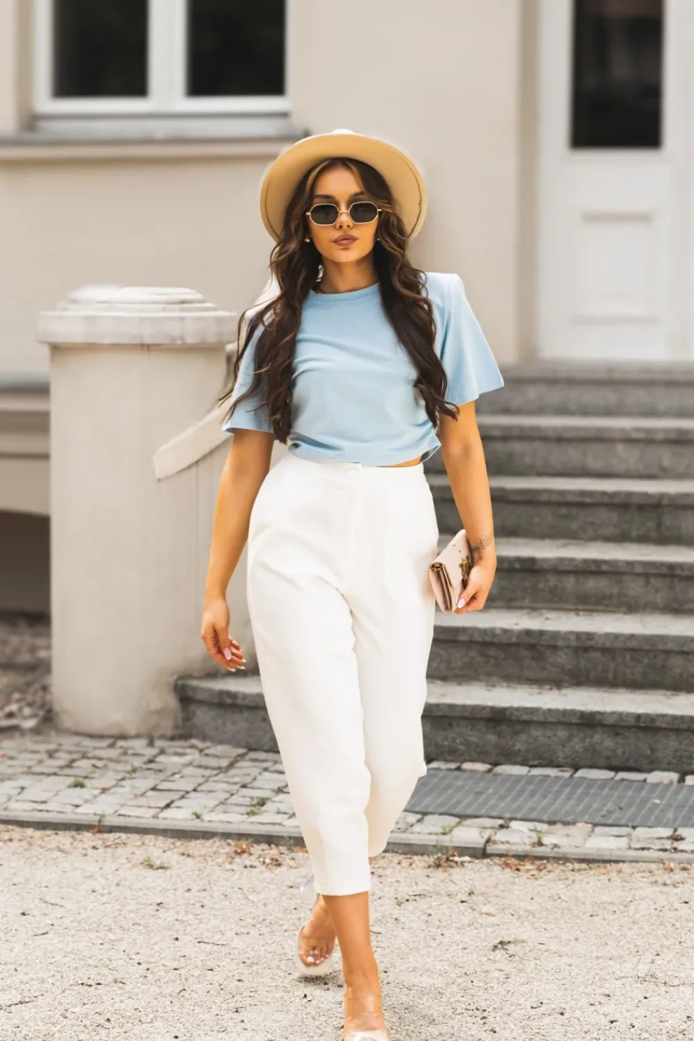 CandyTM T-SHIRT SHORT Z PODUSZKAMI NA RAMIONACH BŁĘKITNY