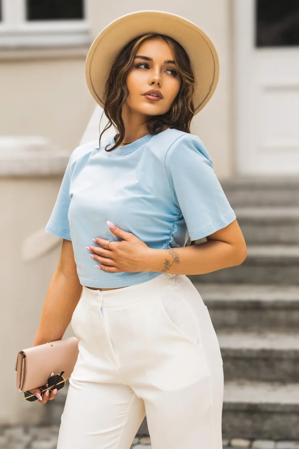 CandyTM T-SHIRT SHORT Z PODUSZKAMI NA RAMIONACH BŁĘKITNY