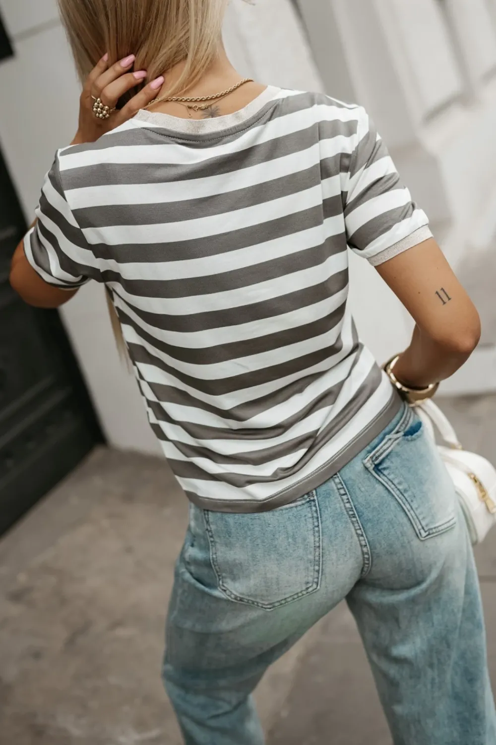 CandyTM T-SHIRT TOMMY Z WISKOZY W PASKI ZIELONE-ECRU