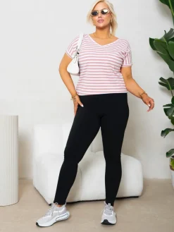 CandyTM T-SHIRT V-NECK Z WYCIĘCIEM NA PLECACH W PASKI BIAŁO-RÓŻOWE