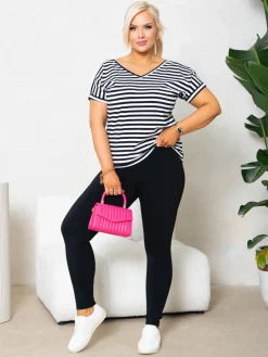 CandyTM T-SHIRT V-NECK Z WYCIĘCIEM NA PLECACH W PASKI BIAŁO-CZARNE