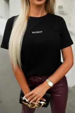 CandyTM T-SHIRT Z BIAŁYM NAPISEM WOMAN CZARNY