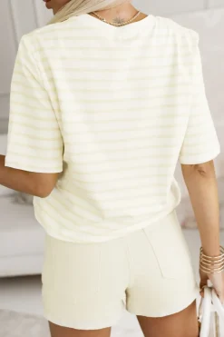 CandyTM T-SHIRT Z HAFTEM WISIENKI W PASKI BIAŁO-ŻÓŁTE