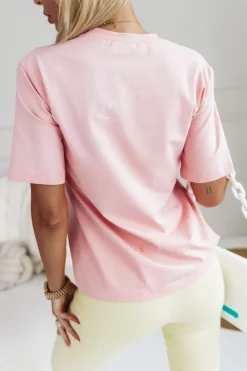 CandyTM T-SHIRT Z KIESZONKĄ Z HAFTOWANYM NAPISEM MORELOWY