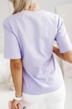CandyTM T-SHIRT Z KIESZONKĄ Z HAFTOWANYM NAPISEM FIOLETOWY