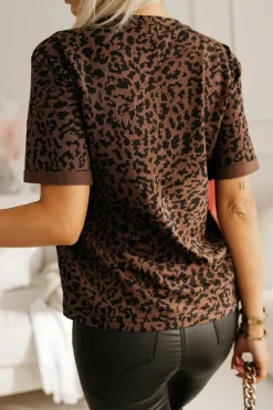 CandyTM T-SHIRT Z KIESZONKĄ Z NAPISEM STAYHERE PANTERA BRĄZOWO-CZARNA