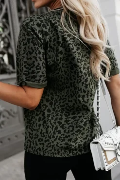 CandyTM T-SHIRT Z KIESZONKĄ Z NAPISEM STAYHERE PANTERA KHAKI-CZARNA