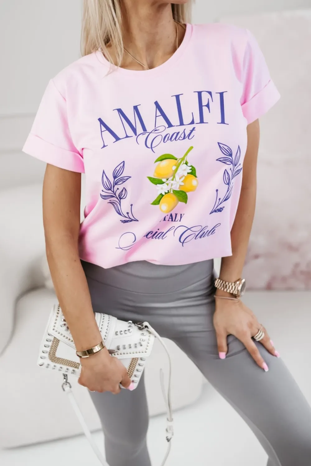 CandyTM T-SHIRT Z NADRUKIEM AMALFI ITALIA RÓŻOWY