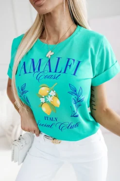 CandyTM T-SHIRT Z NADRUKIEM AMALFI ITALIA TURKUSOWY